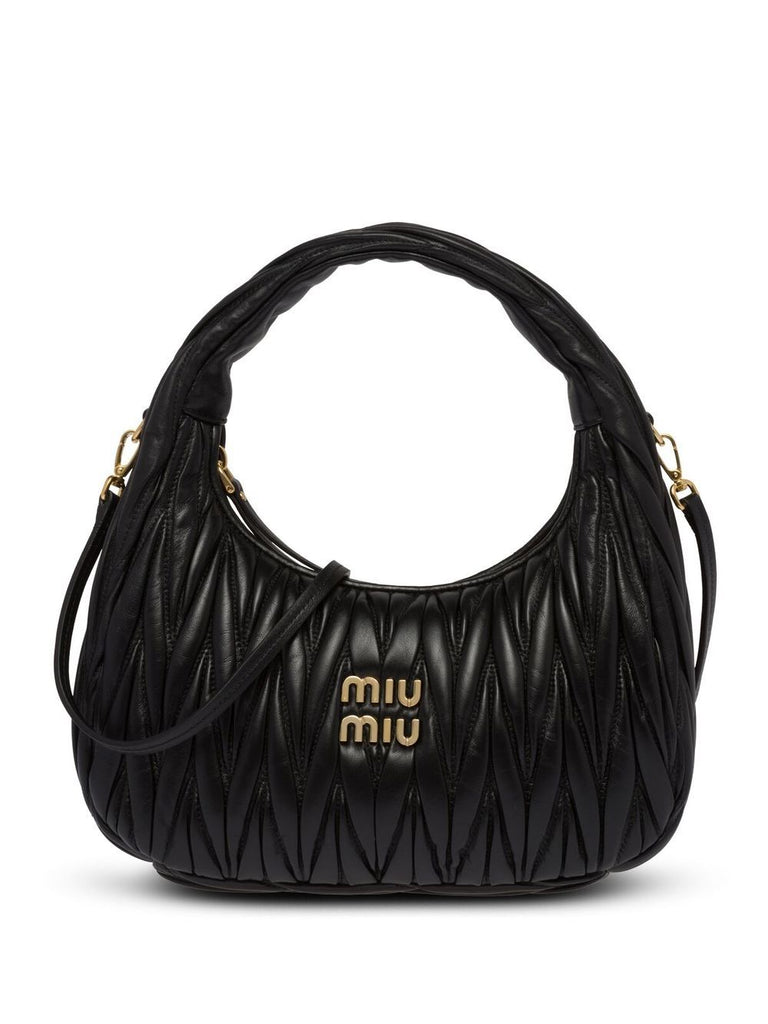 Miu Wander Matelasse Leather Shoulder Bag in Black - Miu Miu