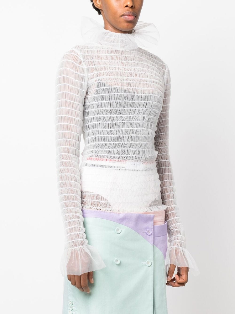 THOM BROWNE frilled high-neck tulle top