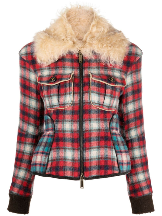 fur-collared flannel jacket