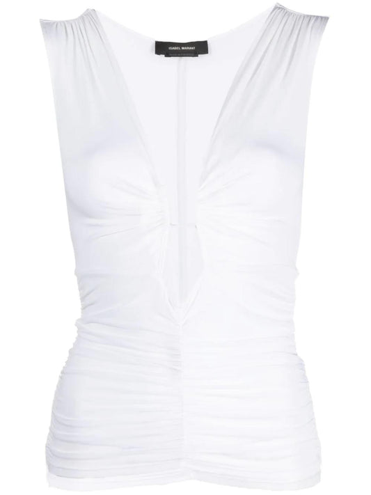 ISABEL MARANT plunge-neck ruched jersey top white