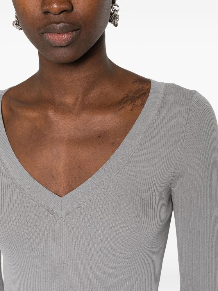 V-neck ribbed-knit top