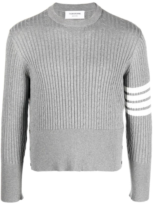 THOM BROWNE 4-Bar cable-knit ribbed jumper