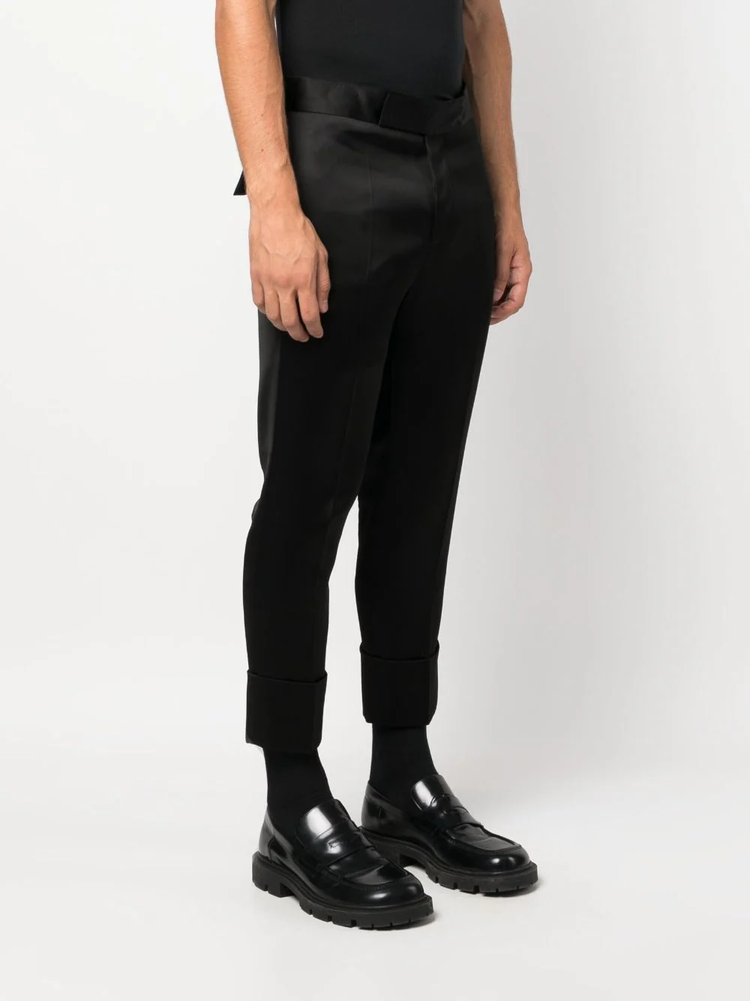 SAPIO satin-finish cropped tailored trousers