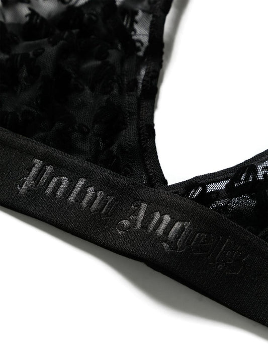 logo-jacquard lace bra