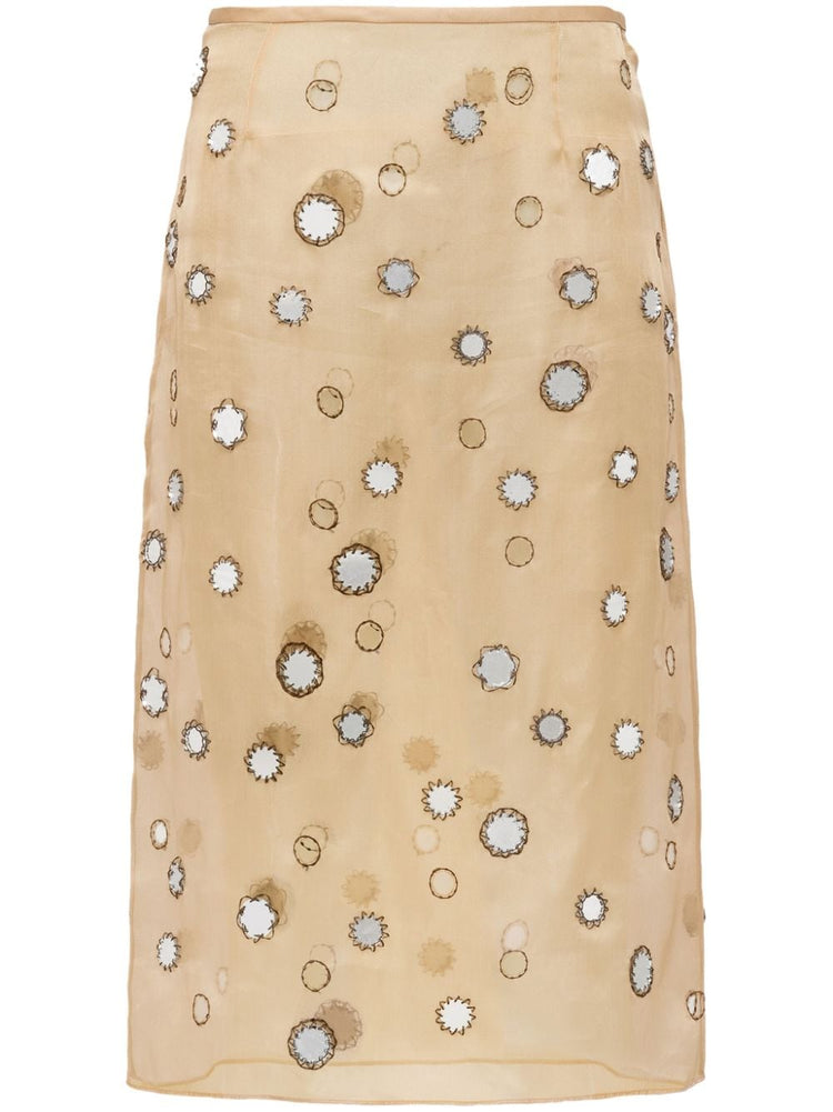 mirror-embellished organza midi skirt
