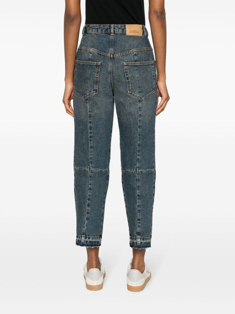 high-rise panelled tapered jeans