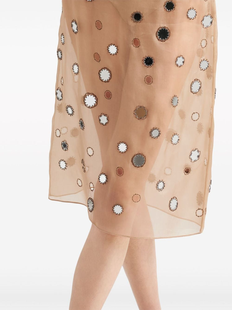 mirror-embellished organza midi skirt
