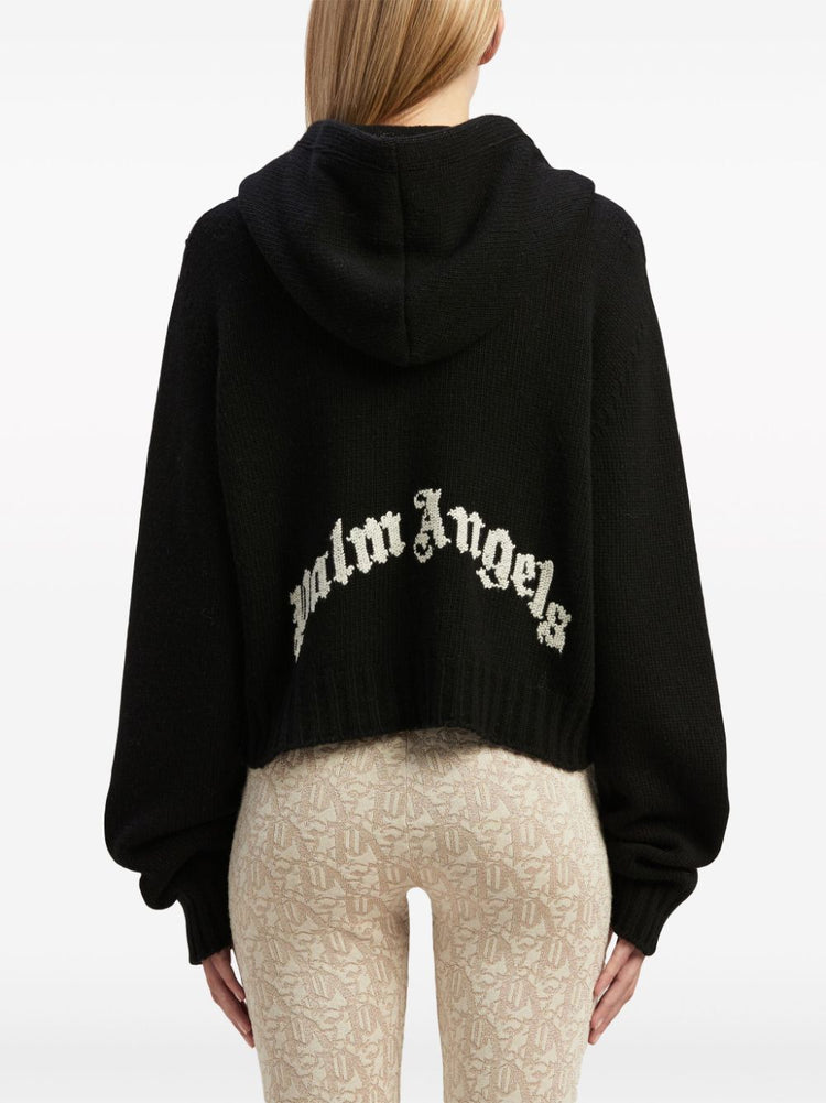 logo intarsia-knit wool-blend hoodie