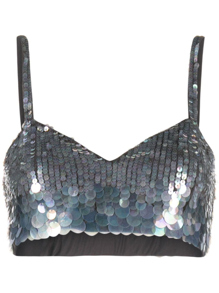 iridescent sequin cropped top