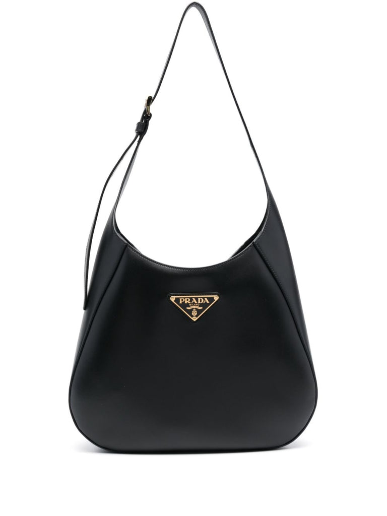 Black Prada Triangle Leather Shoulder Bag