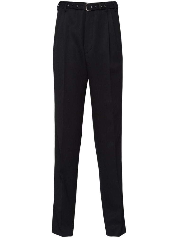 belted wool straight-leg trousers