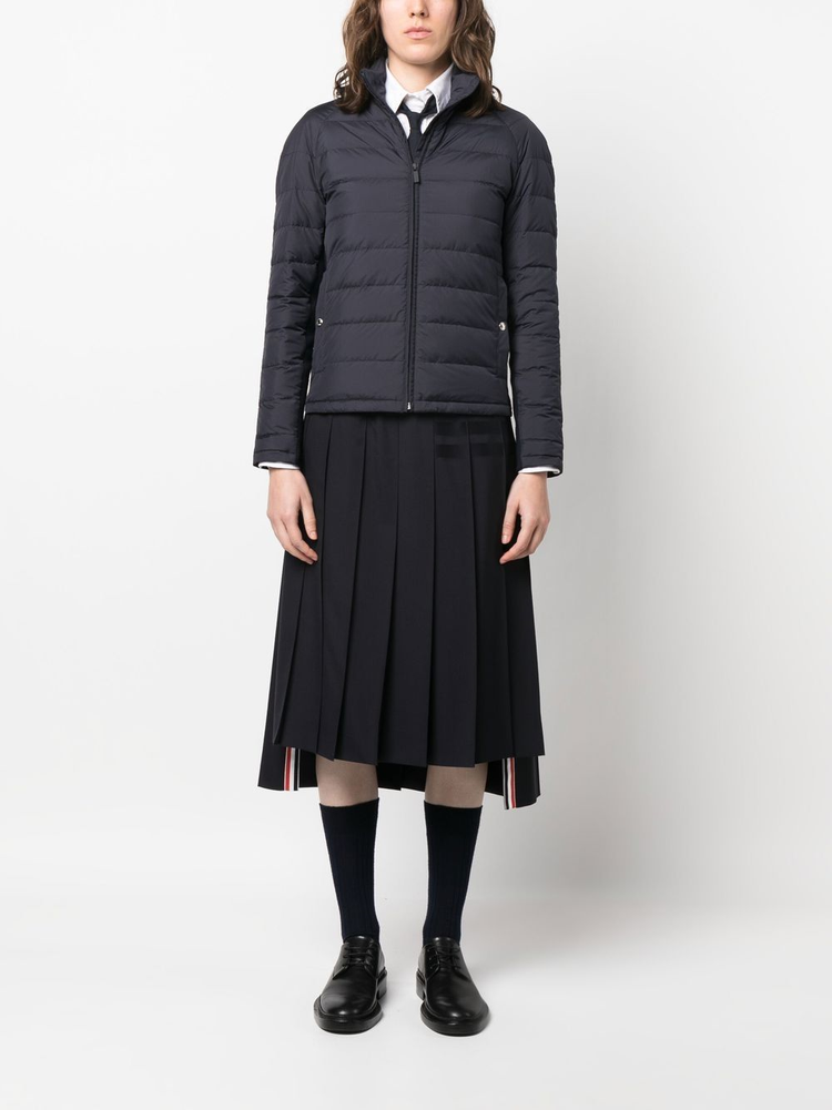THOM BROWNE PACKABLE DOWN FUNNEL NECK JACKET W/ 4 BAR IN ULTRA LIGHTWEIGHT NYLON TECH
