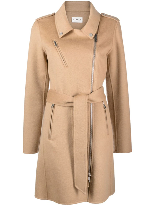 belted felted wool trench coat