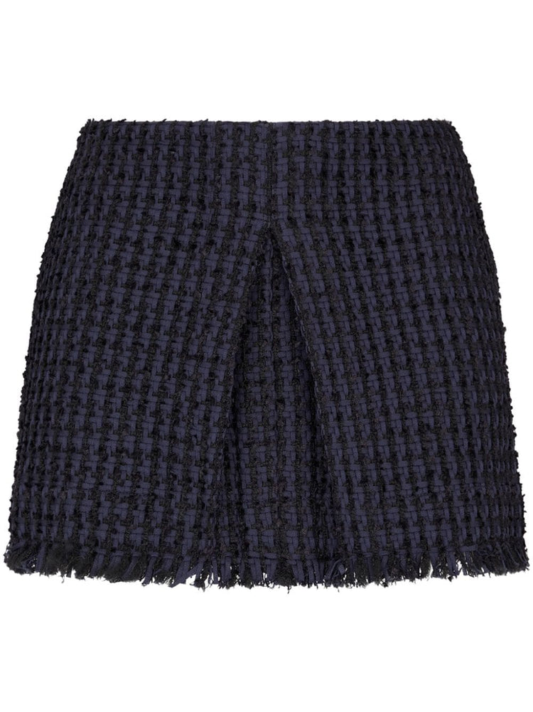 tweed frayed-hem miniskirt