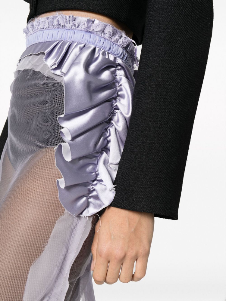 semi-sheered ruffled midi skirt