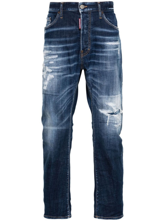 distressed washed-denim jeans