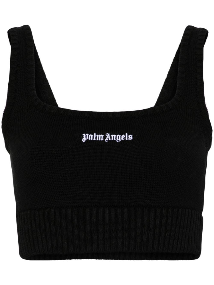 embroidered-logo knit tank top
