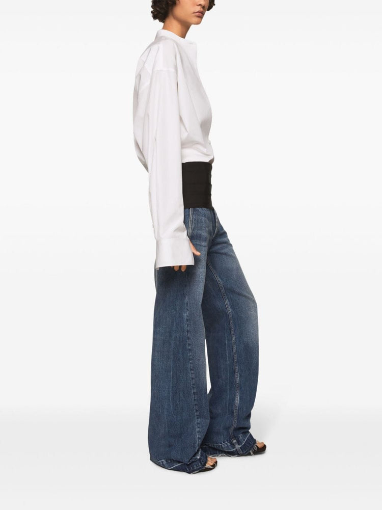 tuxedo-embellished wide-leg jeans