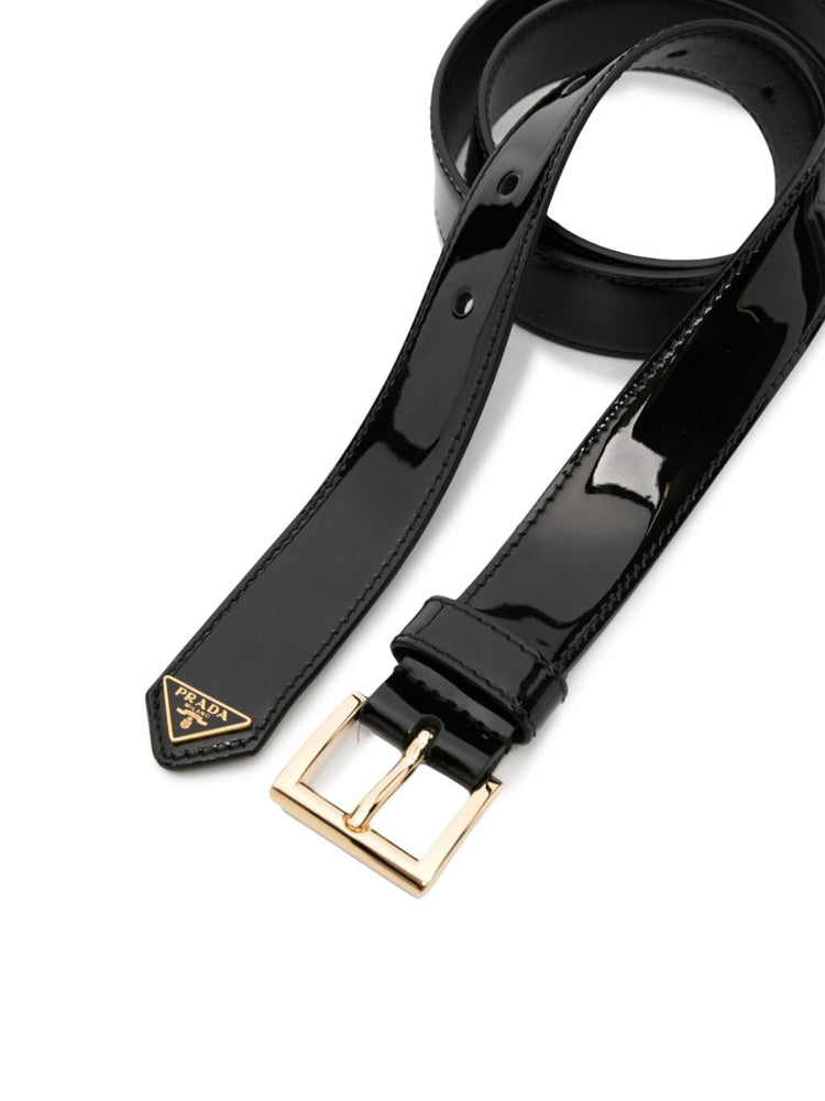 logo-plaque patent leather belt