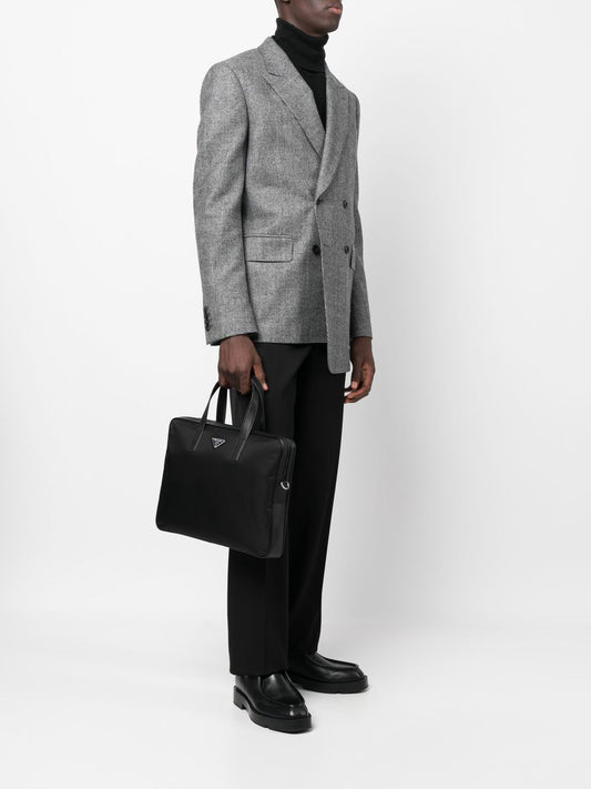 Re-Nylon leather-trimmed briefcase