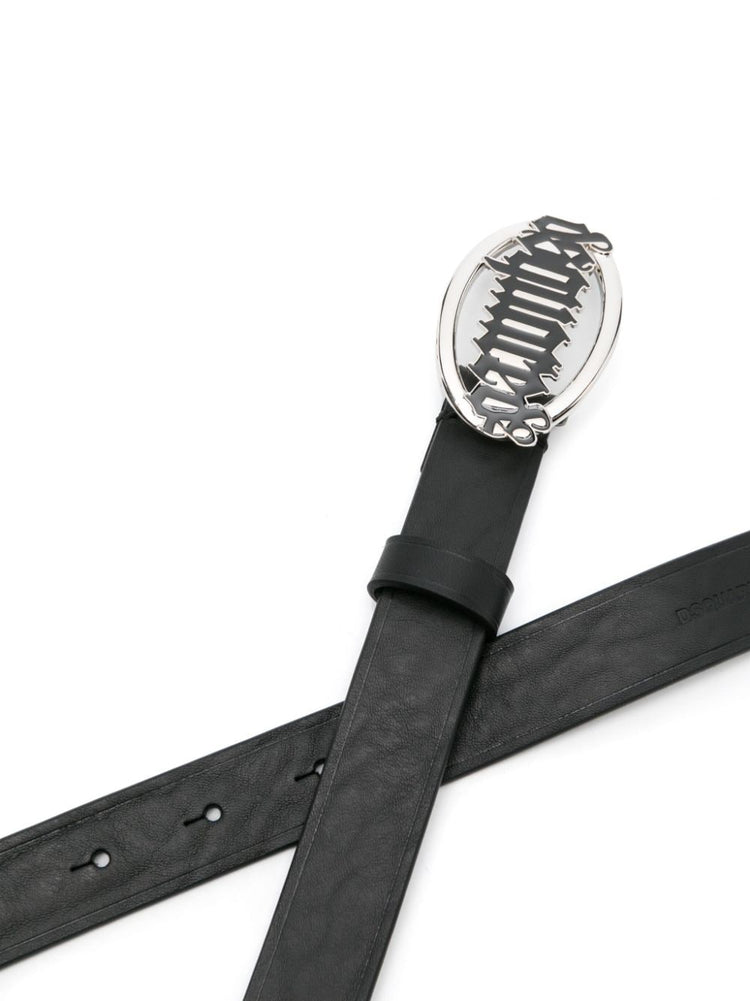 Gothic logo-buckle leather belt