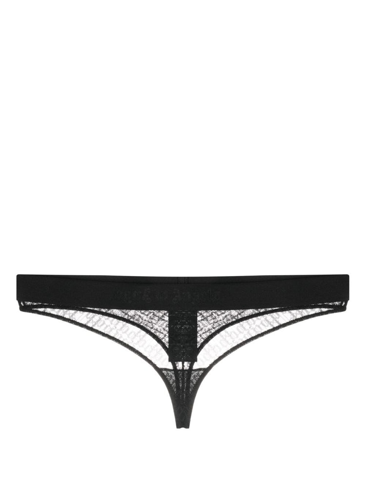 PALM ANGELS logo-waistband lace thong