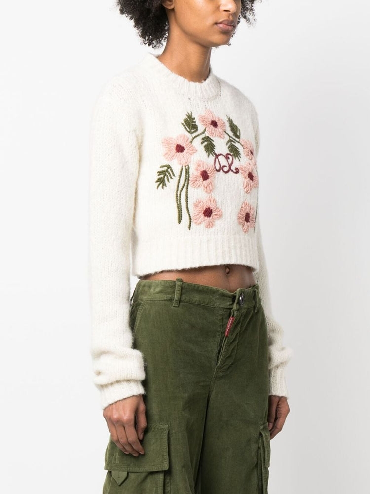 DSQUARED2 floral-embroidered wool jumper