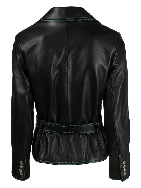 CORMIO Florence double-breasted belted leather jacket