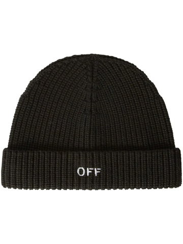 OFF WHITE embroidered ribbed-knit beanie