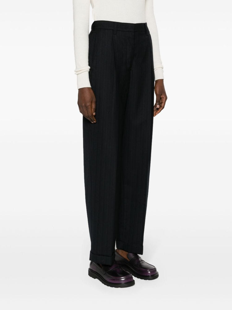 high-waisted pinstripe tailored trousers