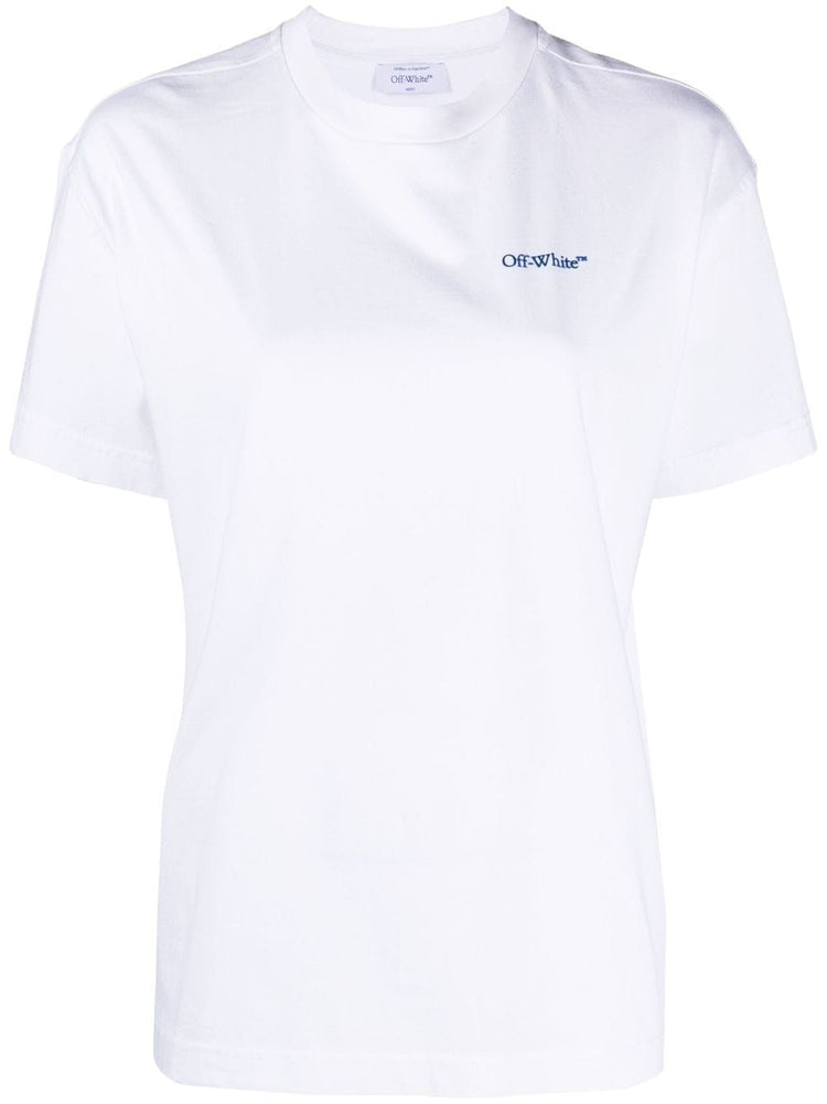 OFF WHITE Diag-stripe embroidered cotton T-shirt