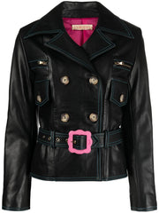 CORMIO Florence double-breasted belted leather jacket