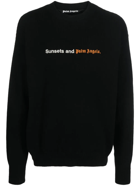 PALM ANGELS slogan-embroidery crew-neck jumper