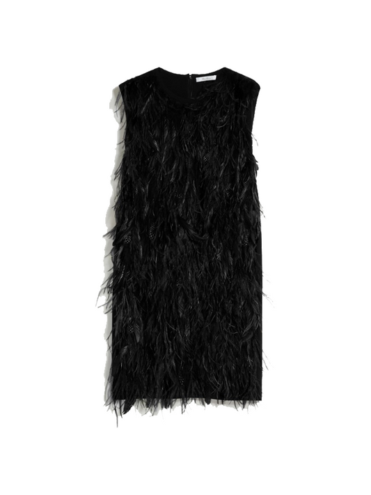 Seggio short dress with feathers