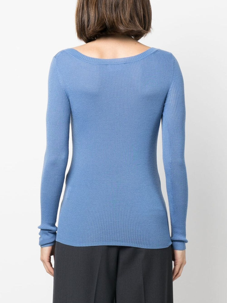 V-neck ribbed-knit wool jumper