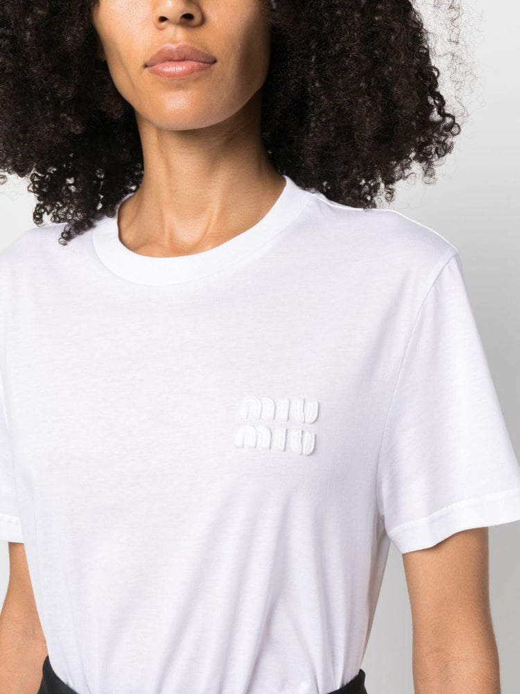 MIU MIU logo-embroidered cotton T-shirt