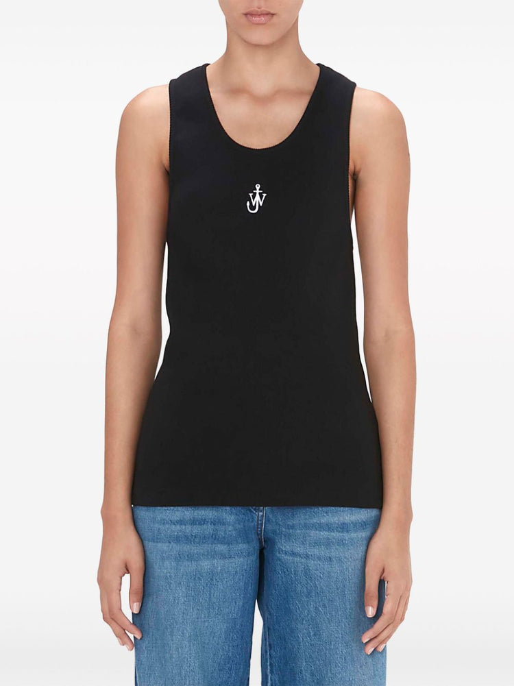 logo-embroidered ribbed-knit top