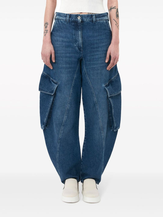 curved-seam tapered jeans