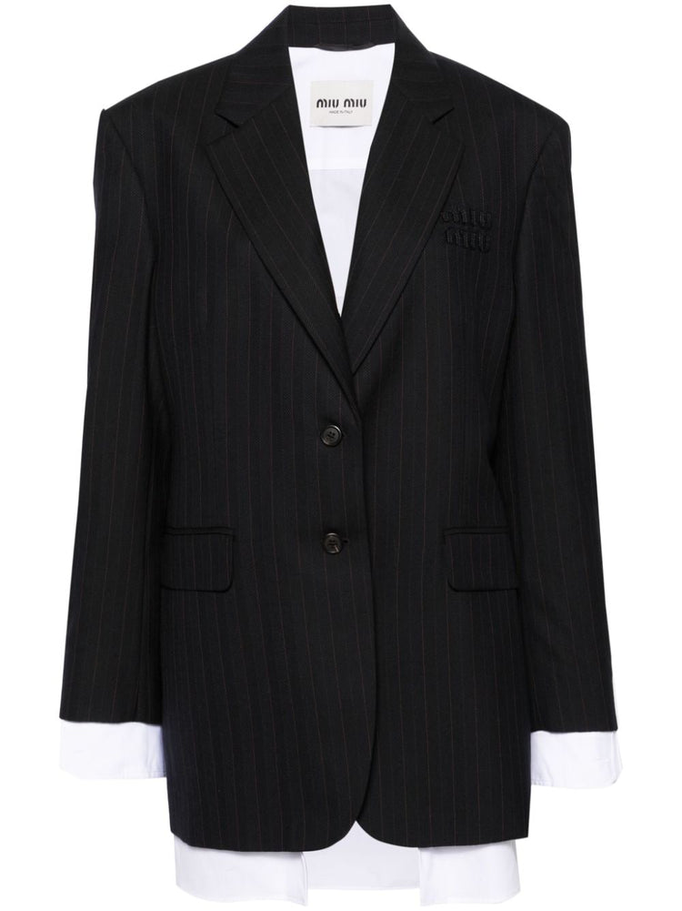 layered pinstripe-pattern blazer