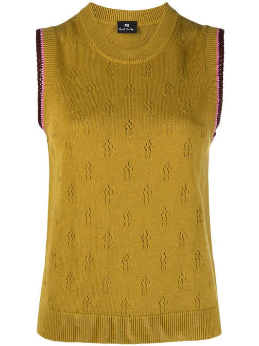 crew-neck sleeveless knitted top
