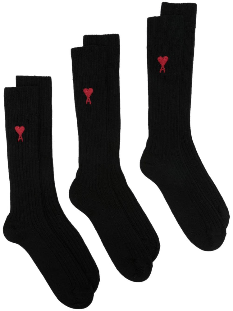 AMI PARIS intarsia-knit logo socks (pack of three)
