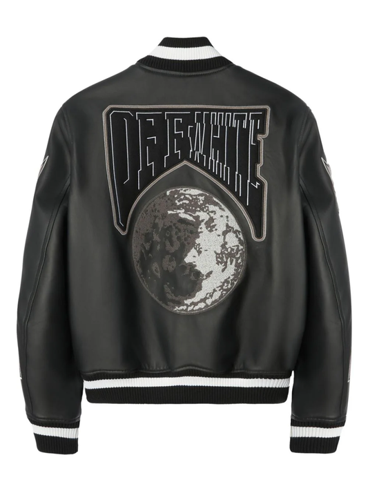 Moon leather varsity jacket