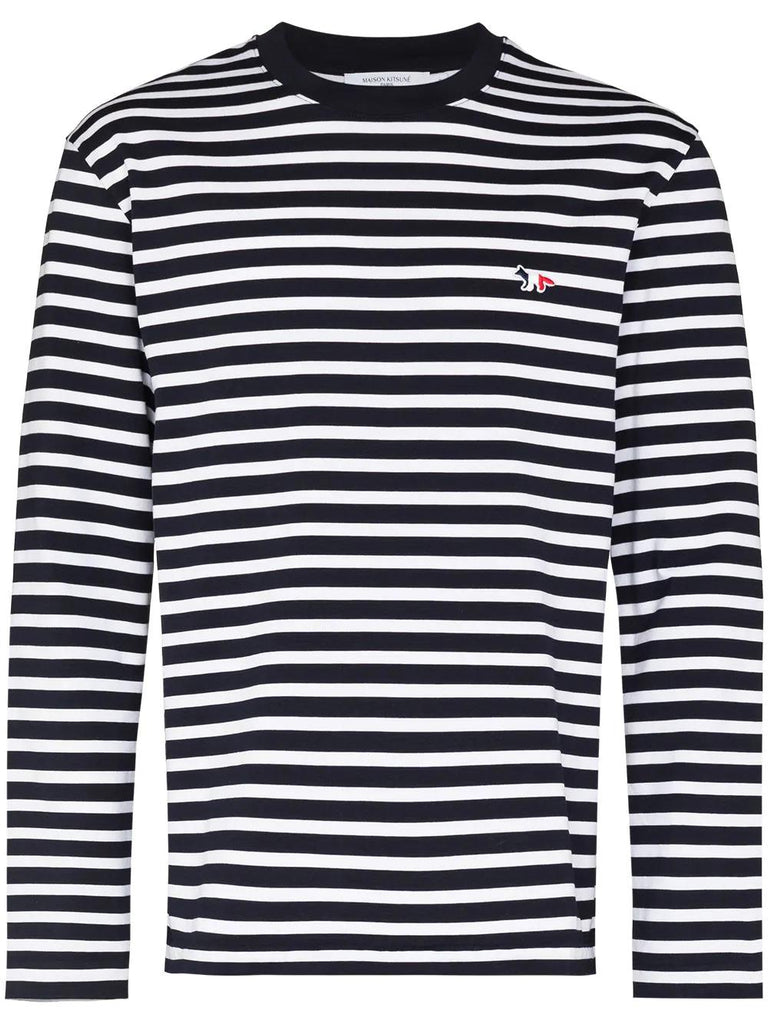 MAISON KITSUNÉ fox-embroidered striped T-shirt