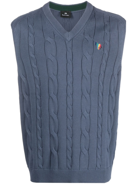 logo-embroidered cable-knit vest