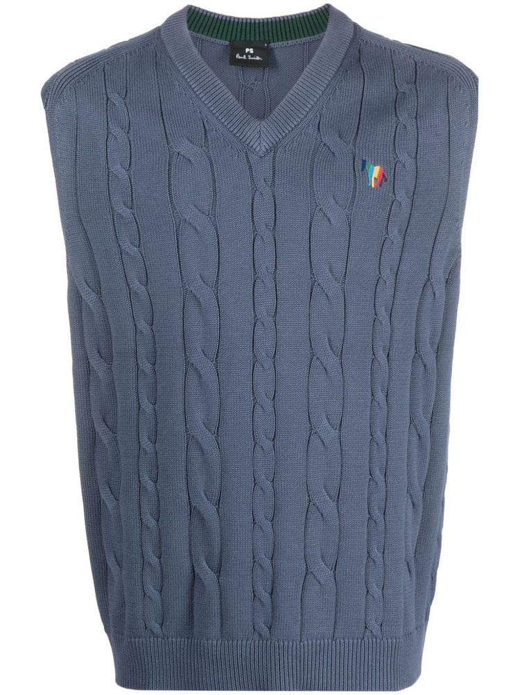 logo-embroidered cable-knit vest
