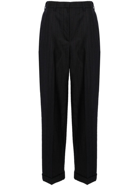 high-waisted pinstripe tailored trousers