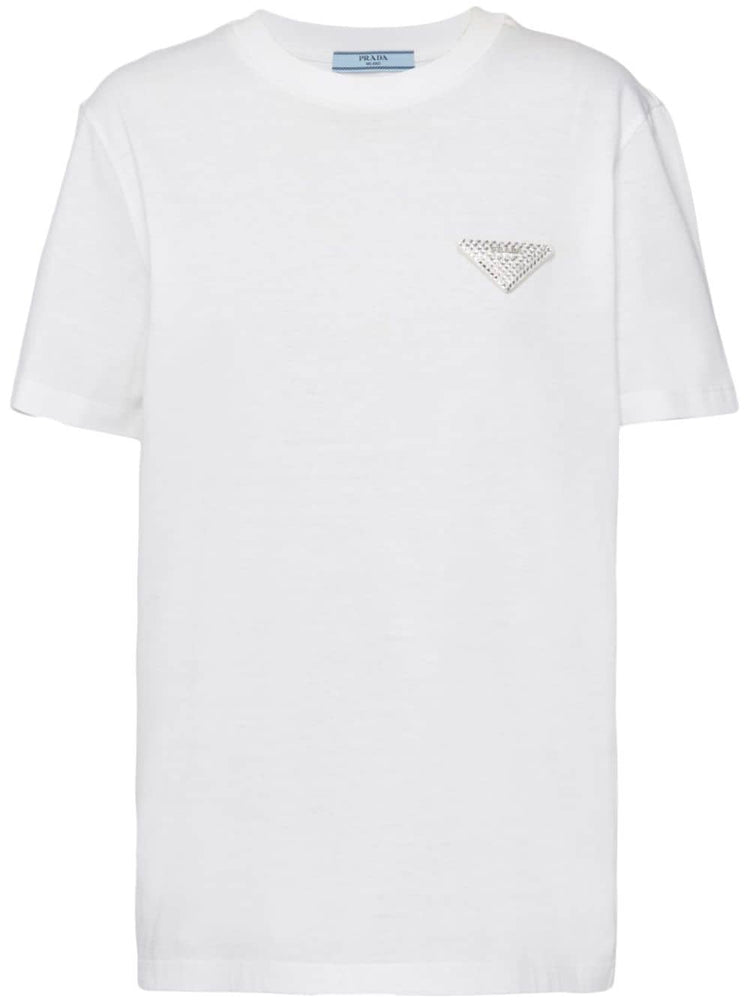 crystal-embellished triangle logo T-shirt