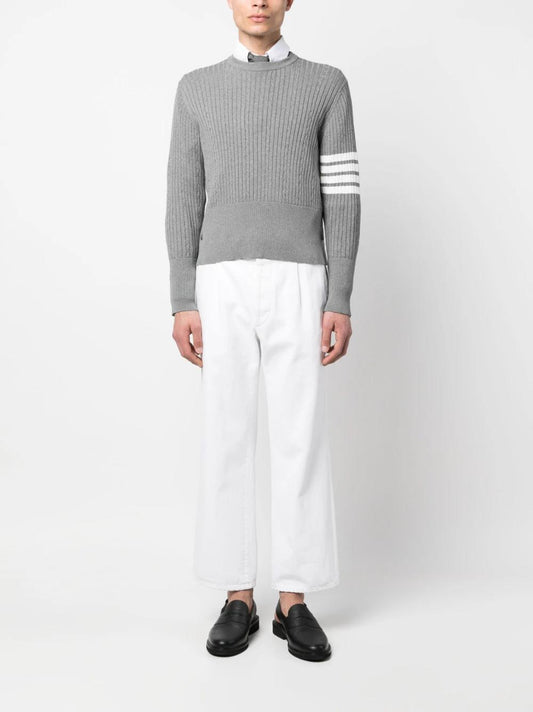 THOM BROWNE 4-Bar cable-knit ribbed jumper