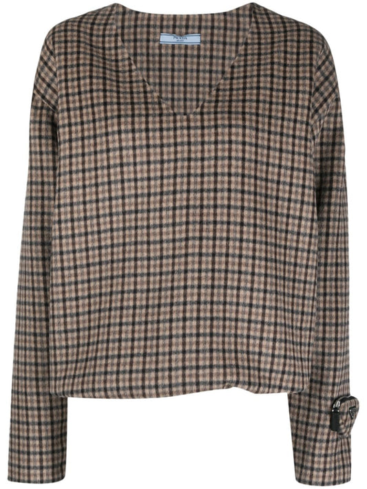PRADA check-pattern wool-blend jumper