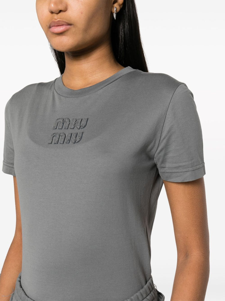 logo-embossed cotton cropped T-shirt